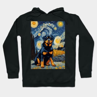 Rottweiler Dog Breed in a Van Gogh Starry Night Art Style Hoodie